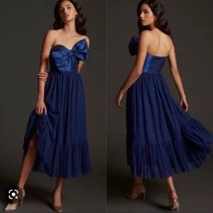 Hutch x Anthropologie Blue Satin + Tulle Dress, Size 8